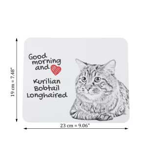 Kurilian bobtail longhaired - mouse pad with print, personalized cat pad, unique gadget for an office worker from the Art-Dog brand