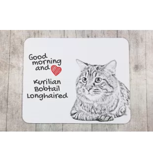 Kurilian bobtail longhaired - mouse pad with print, personalized cat pad, unique gadget for an office worker from the Art-Dog brand