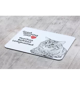 Kurilian bobtail longhaired - mouse pad with print, personalized cat pad, unique gadget for an office worker from the Art-Dog brand