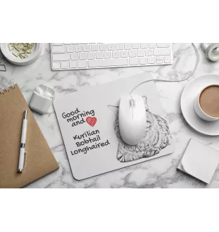 Kurilian bobtail longhaired - mouse pad with print, personalized cat pad, unique gadget for an office worker from the Art-Dog brand