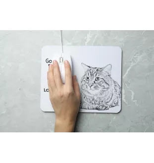 Kurilian bobtail longhaired - mouse pad with print, personalized cat pad, unique gadget for an office worker from the Art-Dog brand