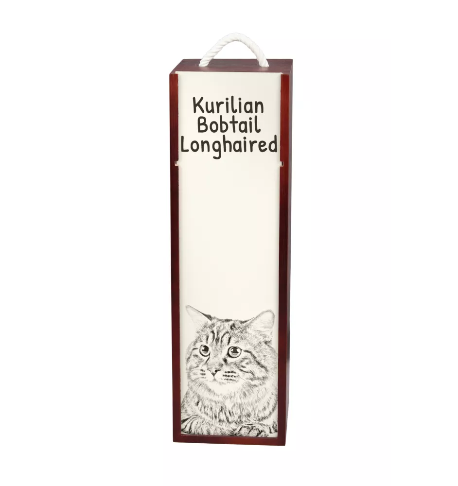 Kurilian bobtail à poil long - boîte à vin avec un chat, boîte à alcool avec une illustration, boîte personnalisée pour cadeau de la marque Art-Dog