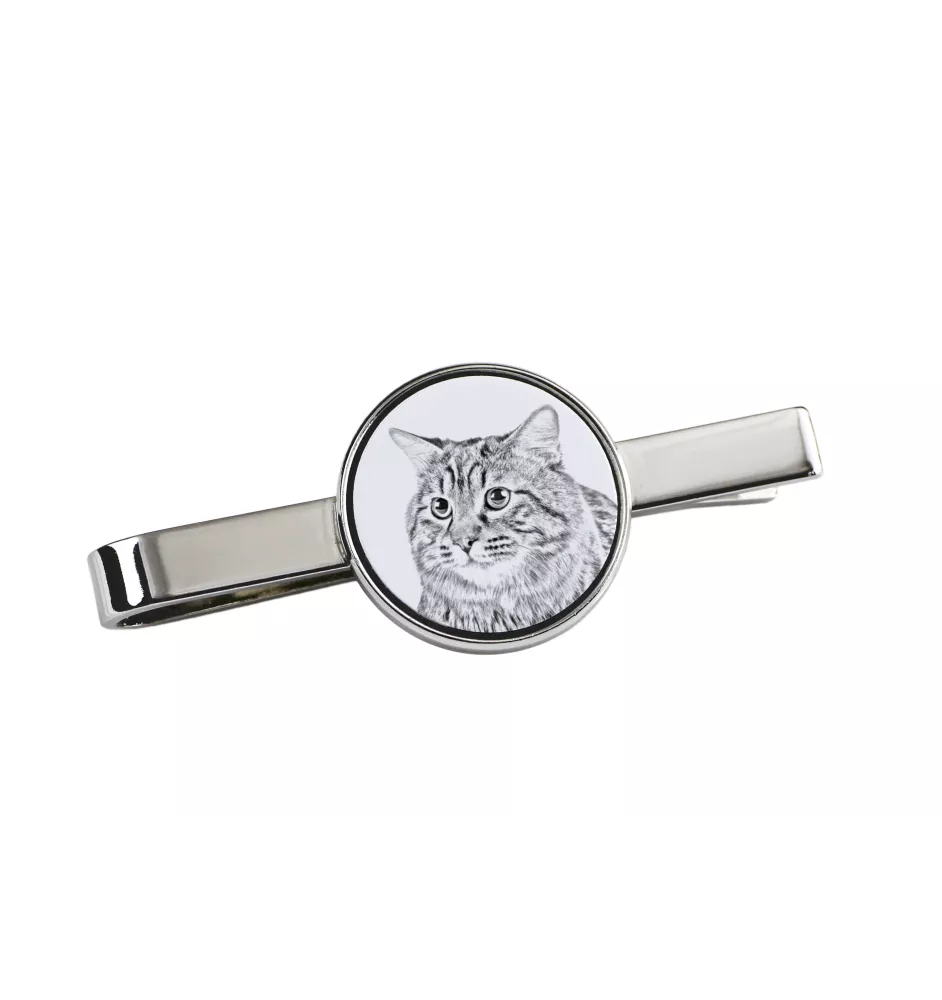 Kurilian bobtail longhaired - cat tie clip, personalized tie clip, unique gift for men from Art-Dog brand