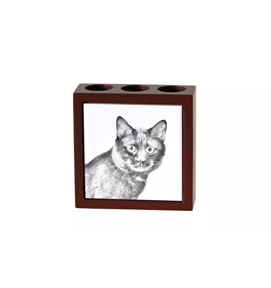 Bobtail kurilien - porte-stylo avec un chat, organiseur de bureau avec impression, décoration de bureau personnalisée de la marque Art-Dog