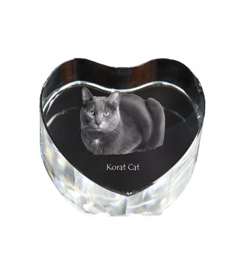 Korat Cat - crystal clock with a picture of a cat, heart-shaped shelf clock, personalized standing clock by Art-Dog brand