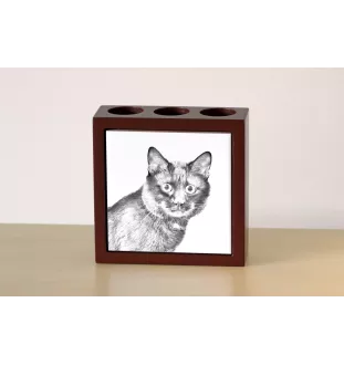 Kurilian bobtail - pen holder with a cat, desk organizer with a print, personalized desk decoration by Art-Dog brand