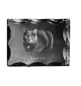 Korat Cat - crystal with a cat picture, glass statuette with a picture, unique frame with a picture from Art-Dog brand