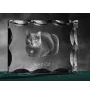 Korat Cat - crystal with a cat picture, glass statuette with a picture, unique frame with a picture from Art-Dog brand