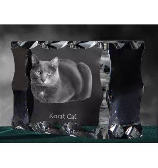 Korat Cat - crystal with a cat picture, glass statuette with a picture, unique frame with a picture from Art-Dog brand