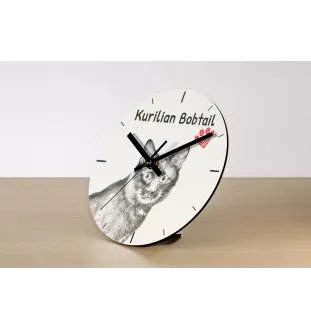 Kurilian bobtail - wall clock with a cat, shelf clock with a print, personalized home decoration from the Art-Dog brand