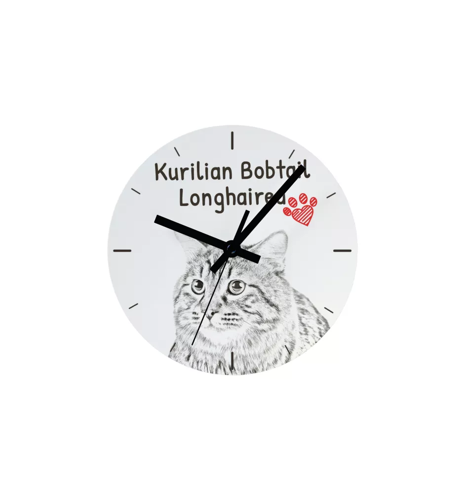 Kurilian bobtail à poil long - horloge murale avec un chat, horloge de table avec impression, décoration personnalisée de la maison de la marque Art-Dog