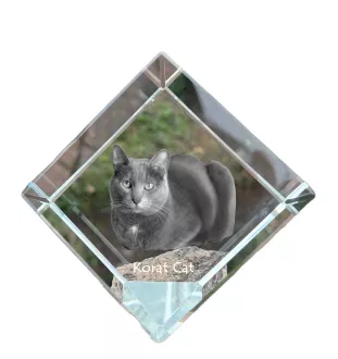 Korat Cat - crystal cube with a picture of a cat, crystal with a picture of a horse, cubic paperweight by Art-Dog brand