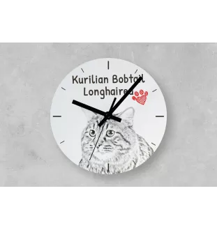 Kurilian bobtail à poil long - horloge murale avec un chat, horloge de table avec impression, décoration personnalisée de la maison de la marque Art-Dog