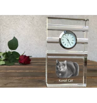 Korat Cat - glass clock with a photo, photo of a cat in crystal, personalized standing office clock by Art-Dog brand