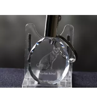 Bobtail kurilien - Fob with cat photo, crystal key ring in gift box, unique gift by Art-Dog brand