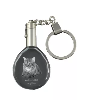 Kurilian bobtail à poil long - Fob with cat photo, crystal key ring in gift box, unique gift by Art-Dog brand