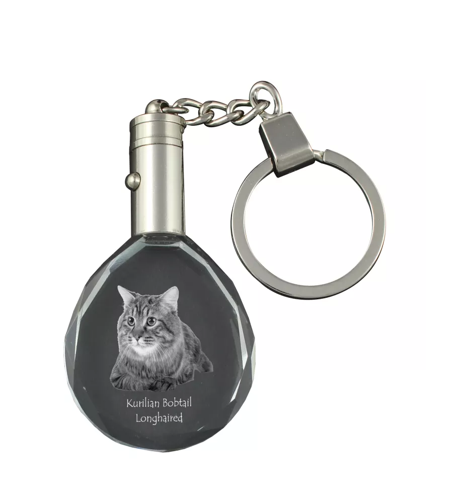 Kurilianer Bobtail langhaarig - Fob with cat photo, crystal key ring in gift box, unique gift by Art-Dog brand