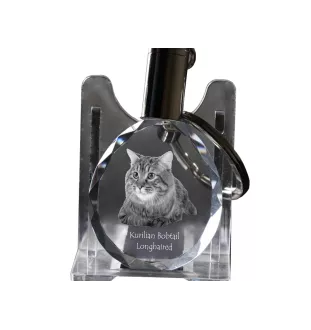 Kurilianer Bobtail langhaarig - Fob with cat photo, crystal key ring in gift box, unique gift by Art-Dog brand