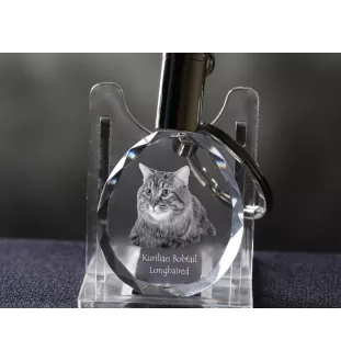 Kurilian bobtail à poil long - Fob with cat photo, crystal key ring in gift box, unique gift by Art-Dog brand