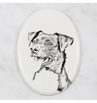 Chien de ferme dano-suédois, Dansk-svensk gårdshund - une plaque commémorative avec une photo de chien, une plaque funéraire avec une impression, une plaque ovale personnalisée de la marque Art-Dog