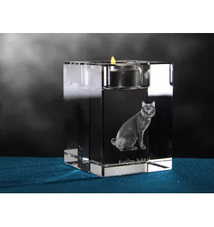 Bobtail kurilien - Bougeoir avec photo de chat, porte bougie en cristal, cadeau personnalisé par la marque Art-Dog