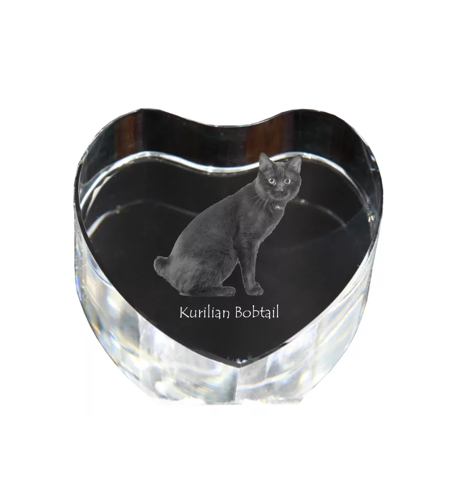 Kurilianer Bobtail - Kristalluhr mit Katzenbild, Herzregal-Uhr, personalisierte Standuhr von Art-Dog.