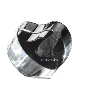 Kurilian bobtail - crystal clock with a picture of a cat, heart-shaped shelf clock, personalized standing clock by Art-Dog brand