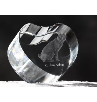 Kurilianer Bobtail - Kristalluhr mit Katzenbild, Herzregal-Uhr, personalisierte Standuhr von Art-Dog.