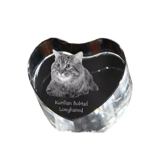 Kurilian bobtail longhaired - crystal clock with a picture of a cat, heart-shaped shelf clock, personalized standing clock by Art-Dog brand