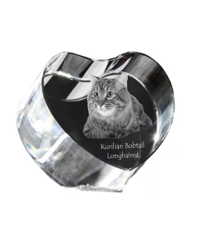 Kurilianer Bobtail langhaarig - Kristalluhr mit Katzenbild, Herzregal-Uhr, personalisierte Standuhr von Art-Dog.