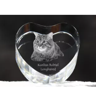 Kurilian bobtail longhaired - crystal clock with a picture of a cat, heart-shaped shelf clock, personalized standing clock by Art-Dog brand