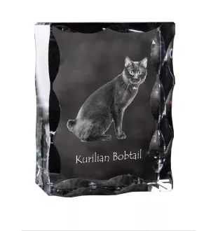 Kurilian bobtail - crystal with a cat picture, glass statuette with a picture, unique frame with a picture from Art-Dog brand