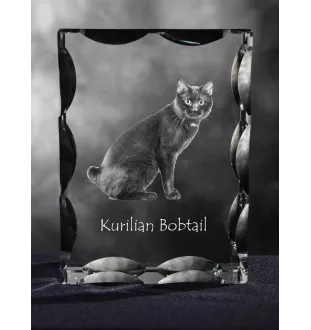 Kurilian bobtail - crystal with a cat picture, glass statuette with a picture, unique frame with a picture from Art-Dog brand
