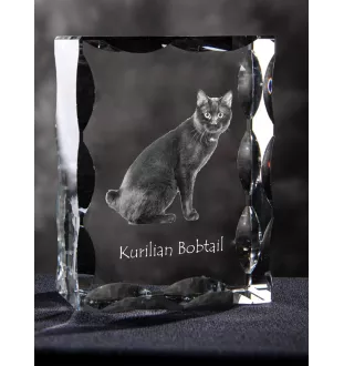 Kurilianer Bobtail - Kristall mit Katzenbild, Glasstatuette mit Bild, einzigartiger Bilderrahmen der Marke Art-Dog
