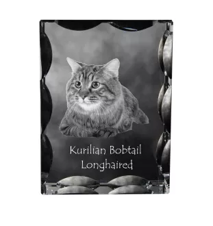 Kurilian bobtail à poil long - cristal avec une photo de chat, une statuette en verre avec une photo, un cadre exceptionnel avec une photo de la marque Art-Dog