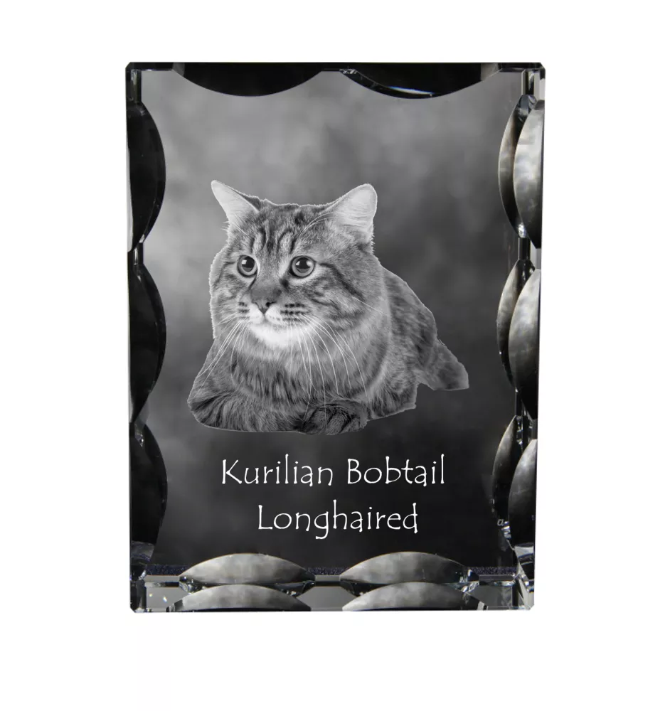 Kurilian bobtail à poil long - cristal avec une photo de chat, une statuette en verre avec une photo, un cadre exceptionnel avec une photo de la marque Art-Dog