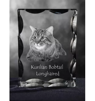 Kurilianer Bobtail langhaarig - Kristall mit Katzenbild, Glasstatuette mit Bild, einzigartiger Bilderrahmen der Marke Art-Dog