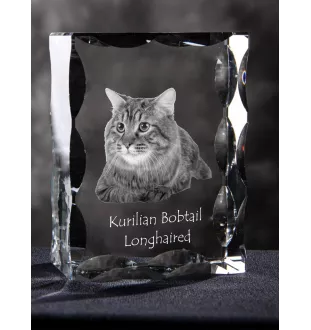 Kurilianer Bobtail langhaarig - Kristall mit Katzenbild, Glasstatuette mit Bild, einzigartiger Bilderrahmen der Marke Art-Dog