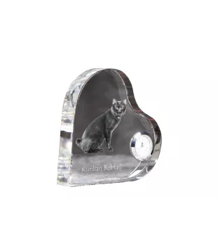 Kurilian bobtail - crystal clock with a picture of a cat, heart-shaped shelf clock, personalized standing clock by Art-Dog brand
