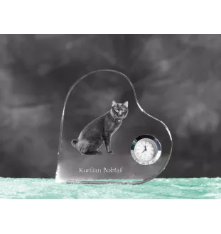 Kurilianer Bobtail - Kristalluhr mit Katzenbild, Herzregal-Uhr, personalisierte Standuhr von Art-Dog.