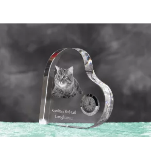 Kurilianer Bobtail langhaarig - Kristalluhr mit Katzenbild, Herzregal-Uhr, personalisierte Standuhr von Art-Dog.