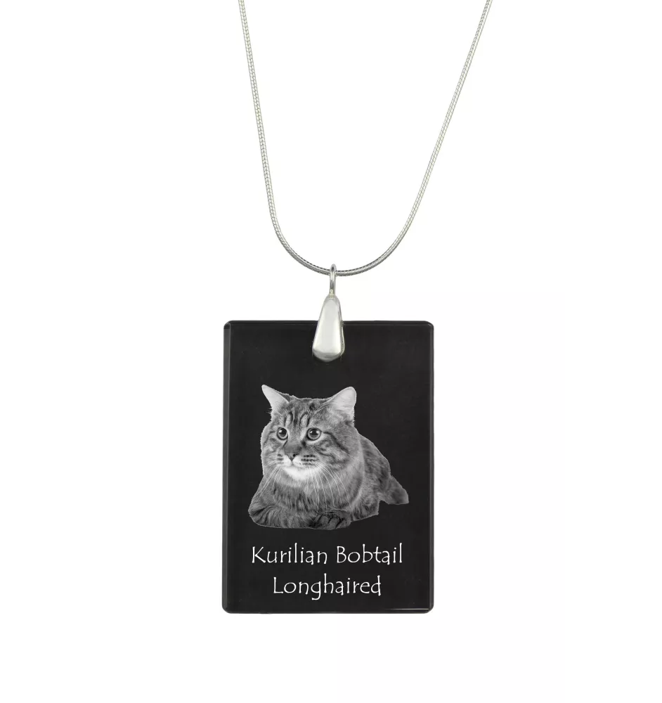 Kurilian bobtail longhaired - Crystal pendant with cat, silver necklace with photo, personalised pendant by Art-Dog brand