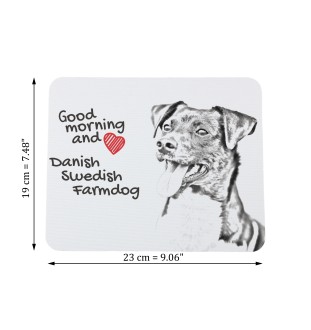 Dänisch-Schwedischer Farmhund, Dansk-Svensk Gårdshund - Mauspad mit Druck, personalisiertes Mauspad mit Hund, einzigartiges Gadget für Büroangestellte von Art-Dog.