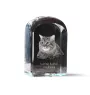 Kurilian bobtail longhaired - crystal cube with a photo, photo of a cat in crystal, cubic paperweight from Art-Dog brand