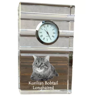 Kurilian bobtail à poil long - une horloge en verre avec une photo, une photo de chat dans un cristal, une horloge de bureau personnalisée de la marque Art-Dog