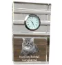 Kurilian bobtail longhaired - glass clock with a photo, photo of a cat in crystal, personalized standing office clock by Art-Dog brand