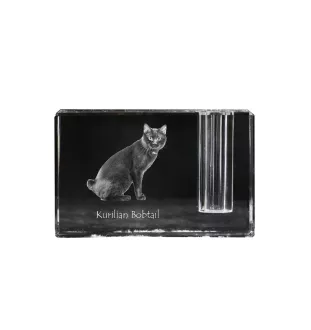 Bobtail kurilien - Porte-stylos, organiseur en cristal avec photo de chat, décoration de bureau unique par la marque Art-Dog