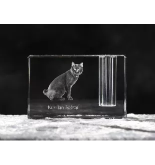 Kurilian bobtail - Pen stand, crystal organiser with cat photo, unique desk decoration by Art-Dog brand