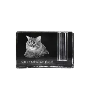 Kurilian bobtail longhaired - Pen stand, crystal organiser with cat photo, unique desk decoration by Art-Dog brand