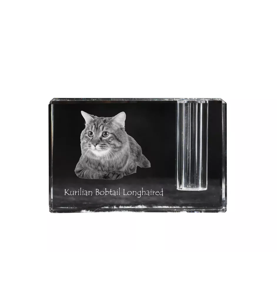Kurilian bobtail à poil long - Porte-stylos, organiseur en cristal avec photo de chat, décoration de bureau unique par la marque Art-Dog